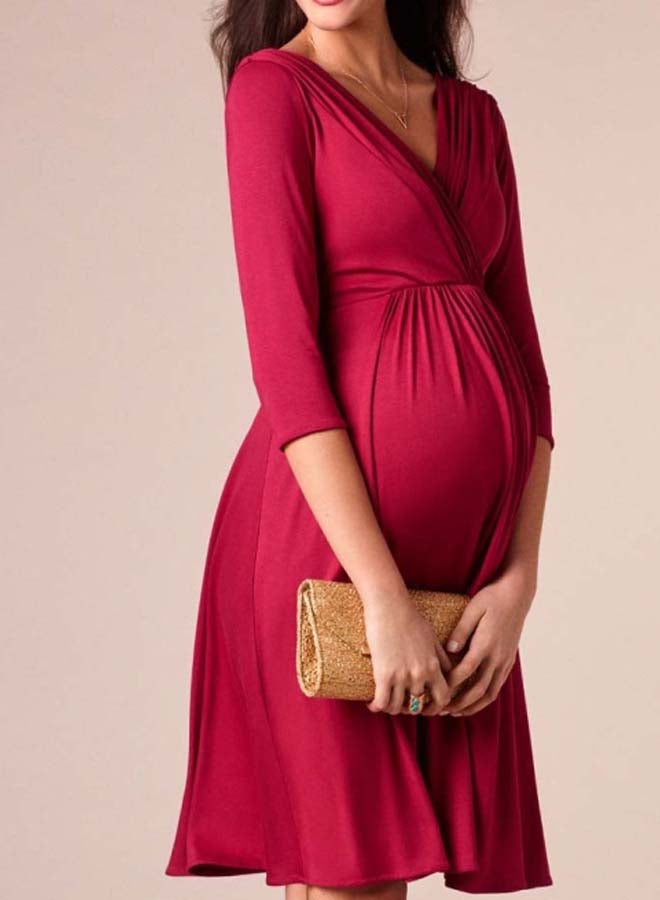 V-Neck Maternity Dress Burgundy - Image 2