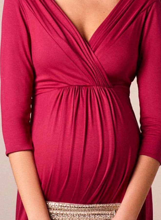 V-Neck Maternity Dress Burgundy - Image 3
