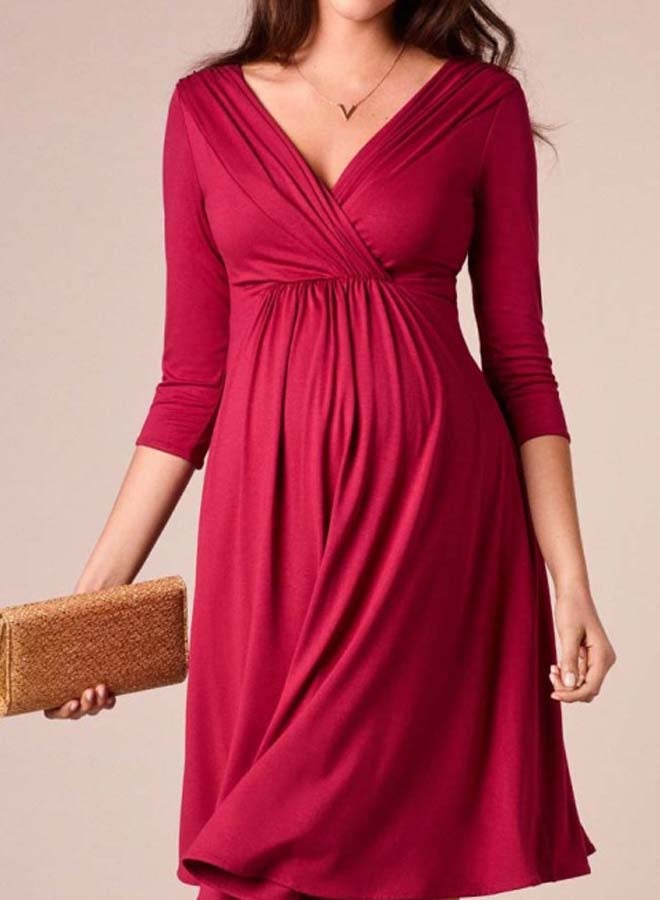 V-Neck Maternity Dress Burgundy - Image 4
