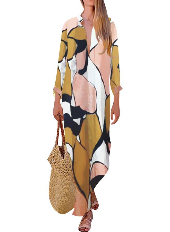 Printed Plunge Neck Maxi Dress Yellow/White/Pink - v1597070037/N38647365V_1