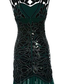 Generic Ruffles Hem Sequined Gown Dress Dark Green/Black  - Image 2