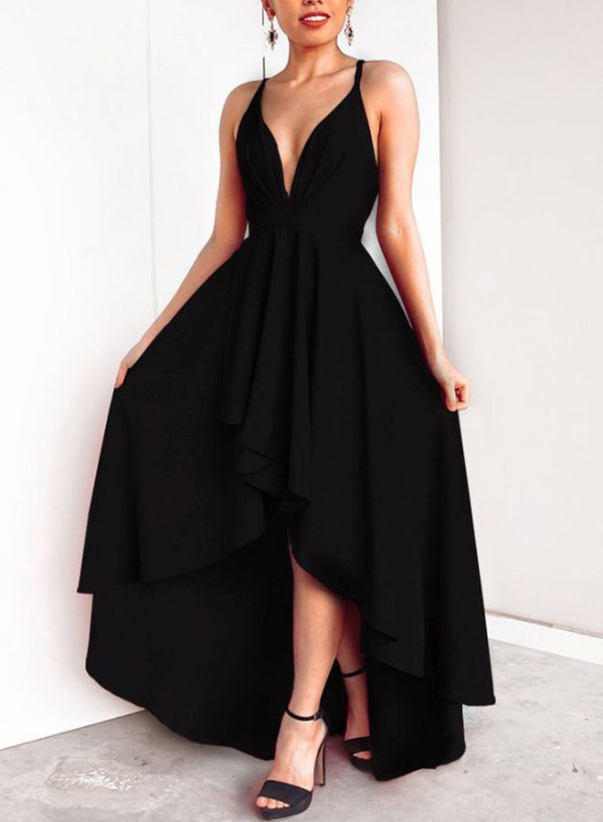 Plunge Neck Sling Dress Black  - Image 1