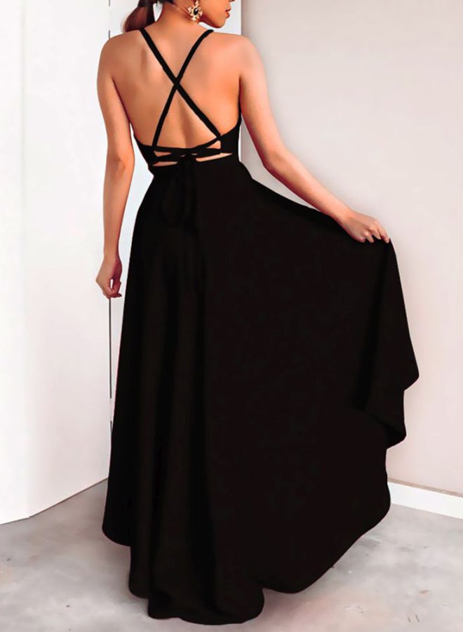 Plunge Neck Sling Dress Black  - Image 2