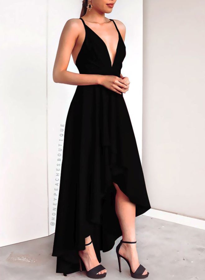 Plunge Neck Sling Dress Black  - Image 4