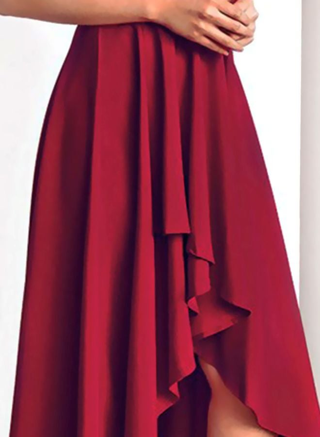 Plunge Neck Sling Dress Burgundy - Image 3