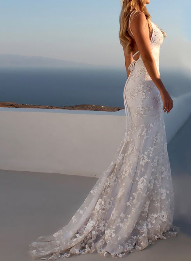 V-Neck Sling Maxi Dress White  - Image 4