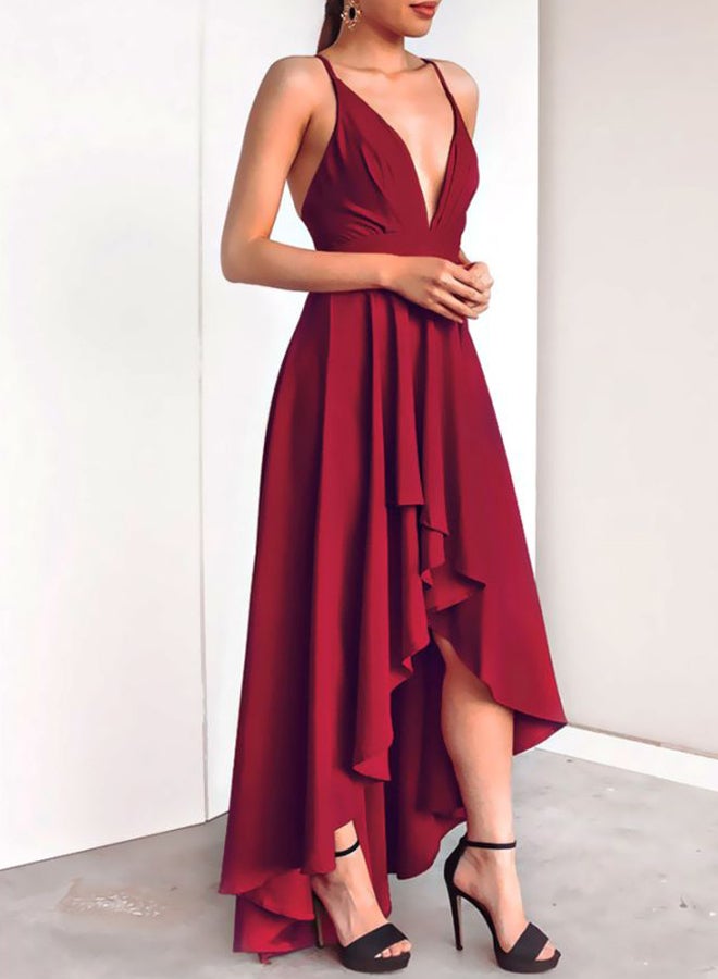 Plunge Neck Sling Dress Burgundy - Image 4