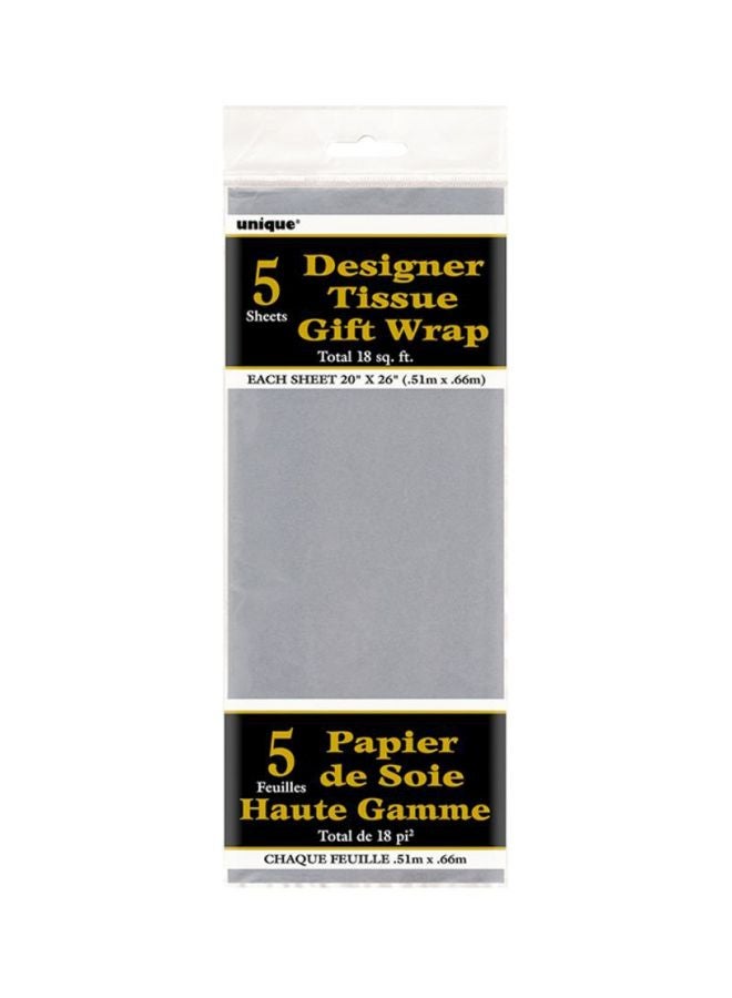 Unique 5 Metalli c Silver Tissue SheetsPack Of 5 20x20inch  - Image 2