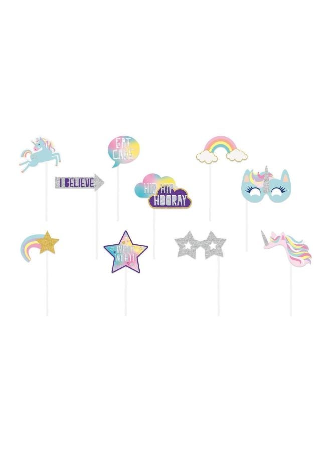 يونيك طقم إكسسوارات تصوير للحفلات بتصميم يونيكورن مكون من 10 قطع طراز 72509 25سم - Image 1