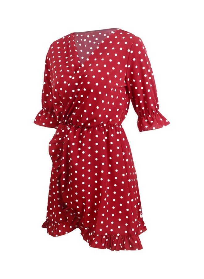 V-Neck Polka Dot Ruffles Dress Red/White - Image 5