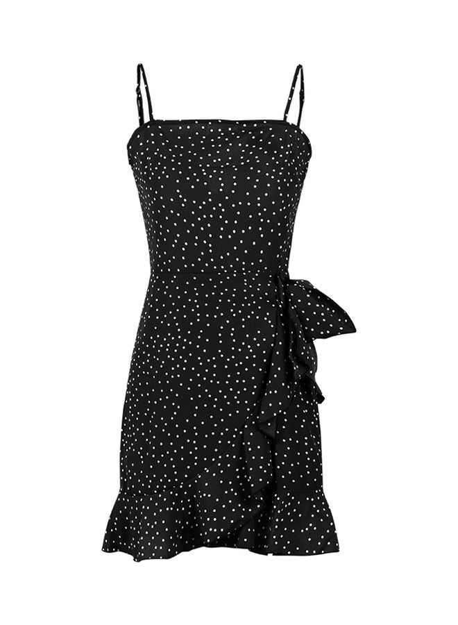 Square Neck Polka Dotted Ruffle Dress Black/White - Image 5