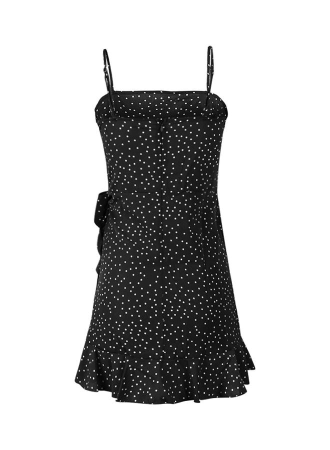 Square Neck Polka Dotted Ruffle Dress Black/White - Image 2