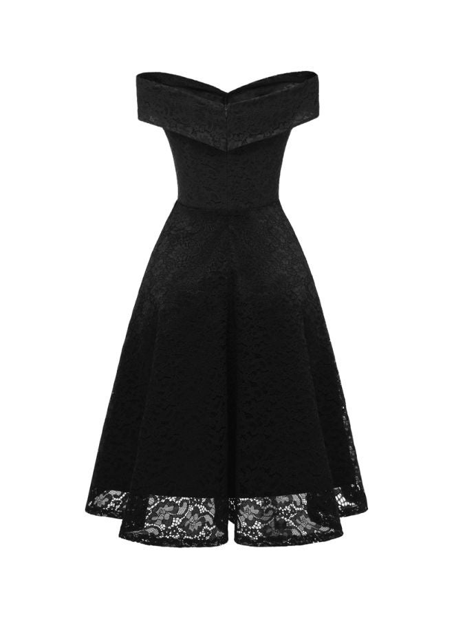 فستان بأكتاف مكشوفة بتصميم فساتين الأميرات مناسب للحفلات أسود - Image 2