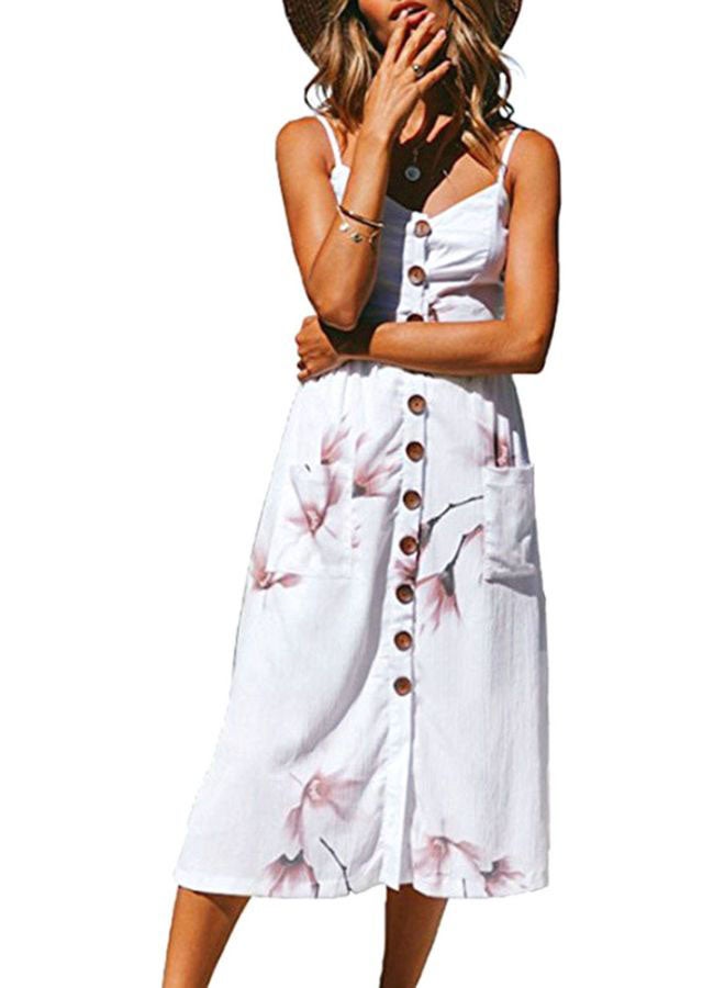 Floral Printed Midi Dress White/Pink - Image 1