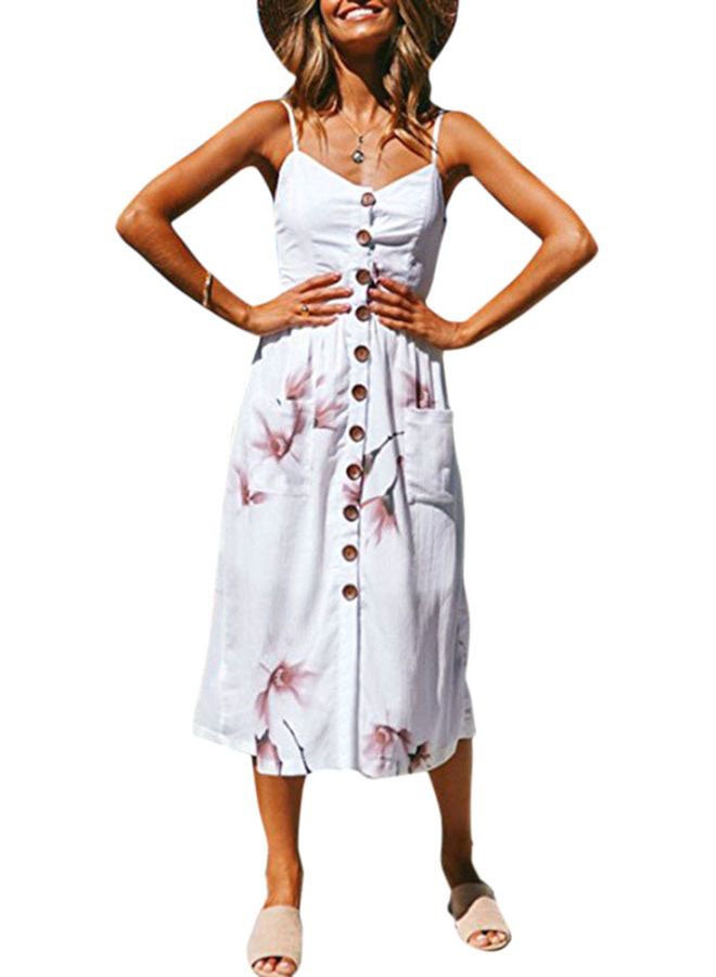 Floral Printed Midi Dress White/Pink - Image 3