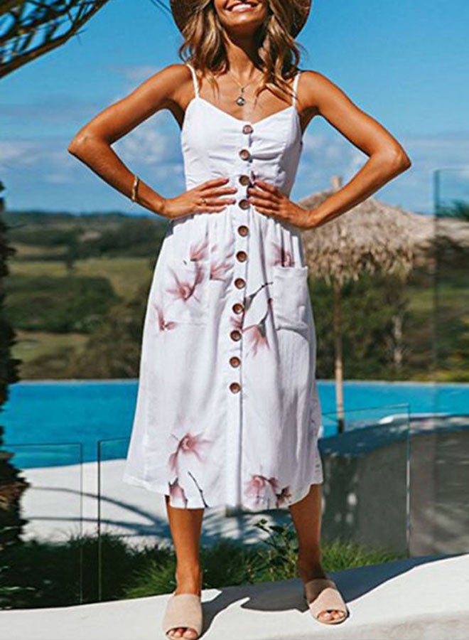 Floral Printed Midi Dress White/Pink - Image 4