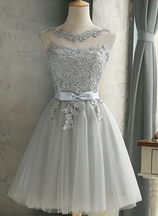 Lace Detailed Dress Grey/Silver - Image 5