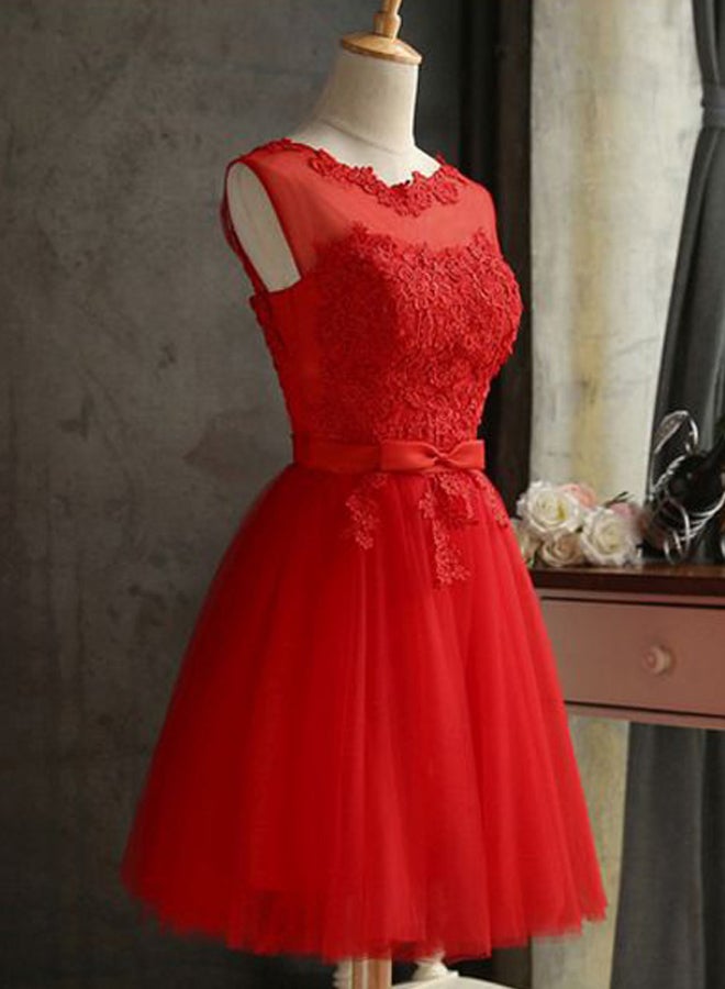Lace Detailed Dress Red - Image 4