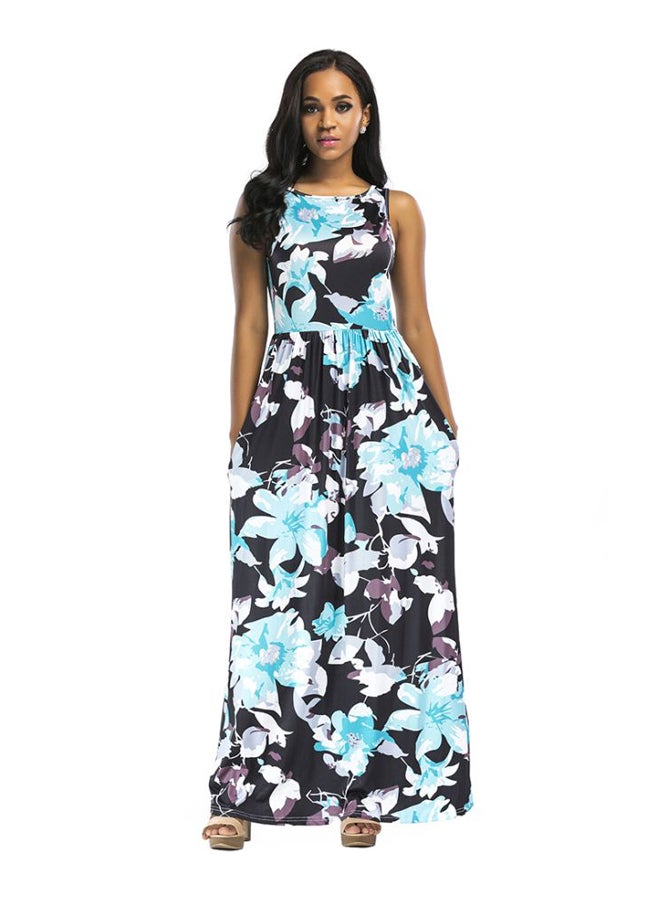 Floral Printed Maxi Dress Light Blue/Black/White - Image 1