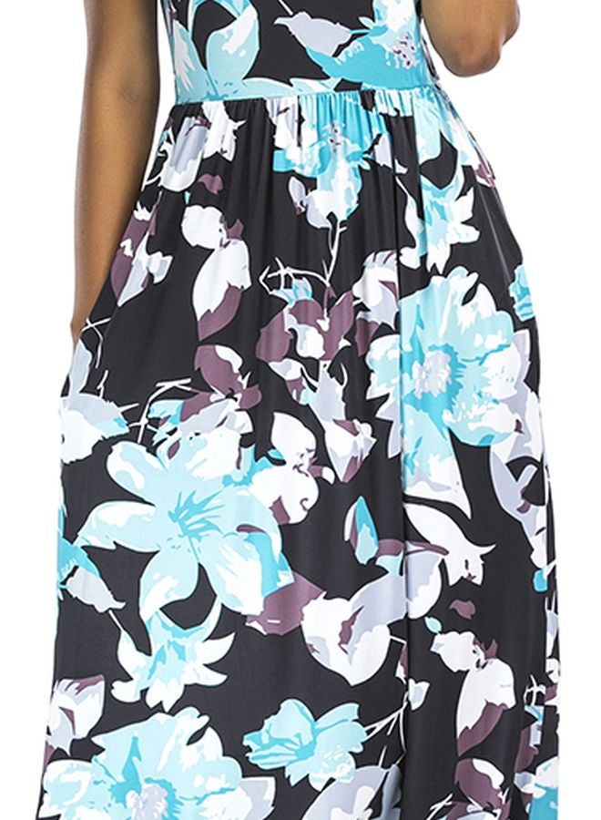 Floral Printed Maxi Dress Light Blue/Black/White - Image 3