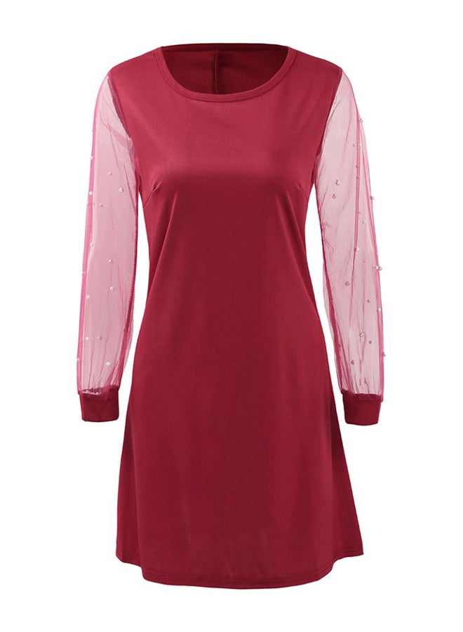 Boat Neck Autumn Dress Red - Image 2