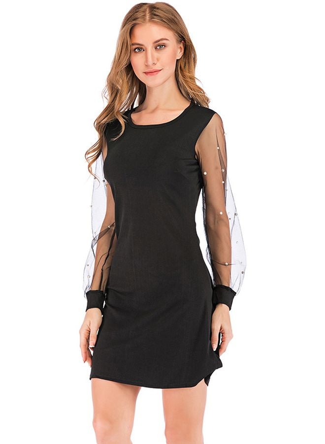 Boat Neck Autumn Dress Black - Image 5