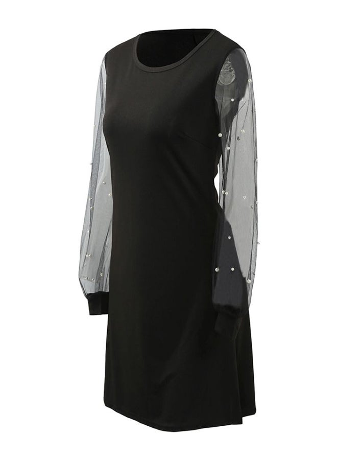 Boat Neck Autumn Dress Black - Image 3