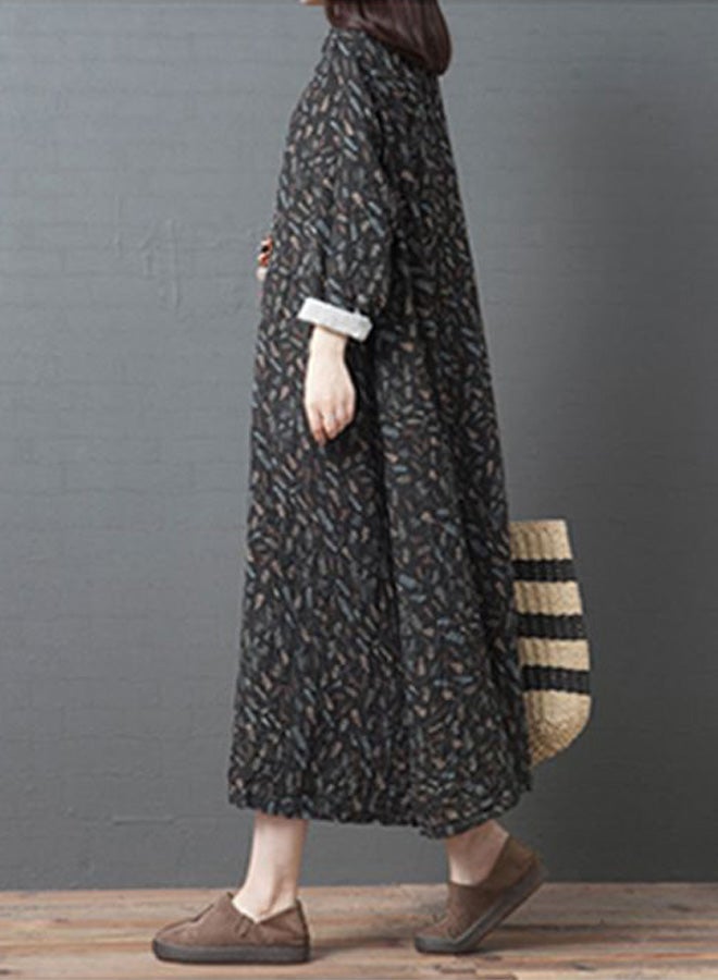 Collared Neck Midi Dress Black/Green/Yellow - Image 2
