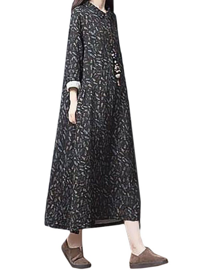 Collared Neck Midi Dress Black/Green/Yellow - Image 1
