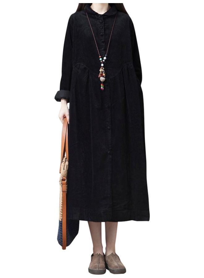 Collared Neck Midi Dress Black  - Image 1