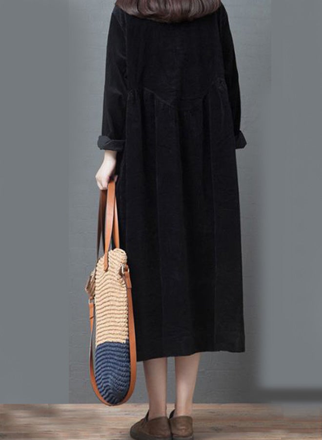 Collared Neck Midi Dress Black  - Image 2
