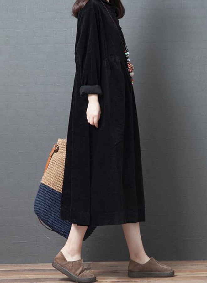 Collared Neck Midi Dress Black  - Image 4