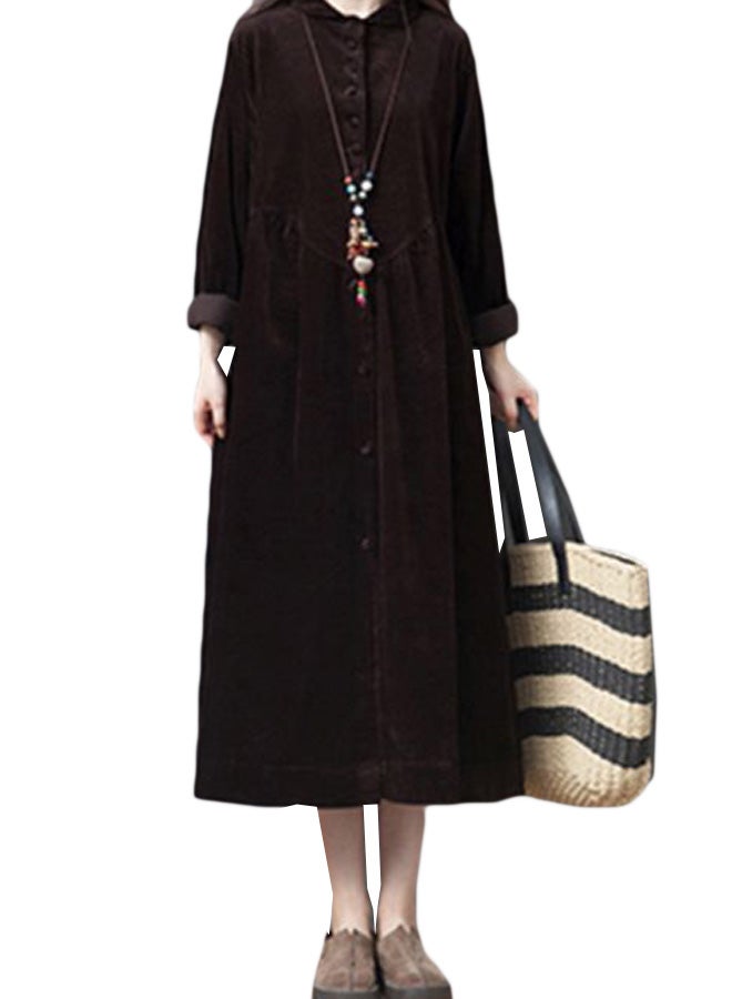 Collared Neck Midi Dress Coffee  - Image 1