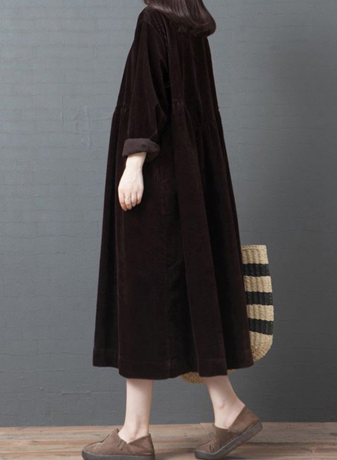 Collared Neck Midi Dress Coffee  - Image 2