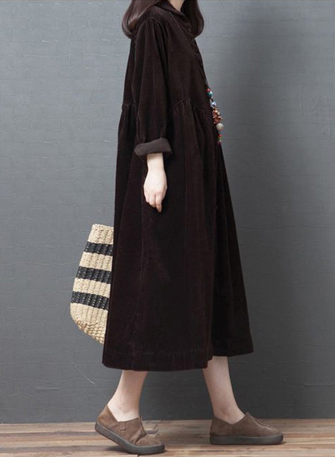 Collared Neck Midi Dress Coffee  - Image 4