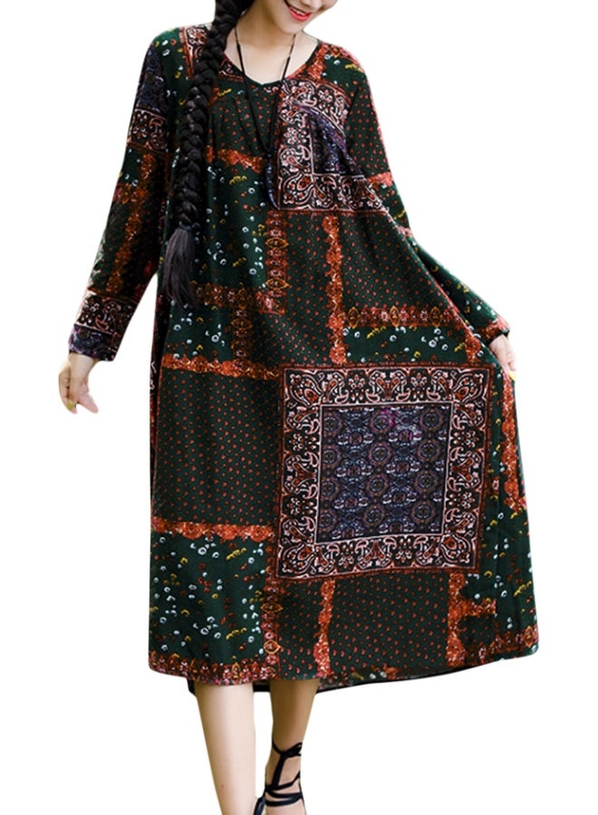 Generic Geometric Printed V-Neck Midi Dress Red/Green/Blue  - Image 1