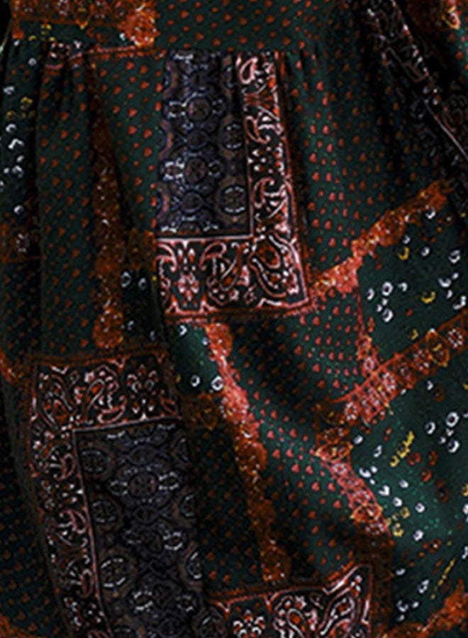 Generic Geometric Printed V-Neck Midi Dress Red/Green/Blue  - Image 3