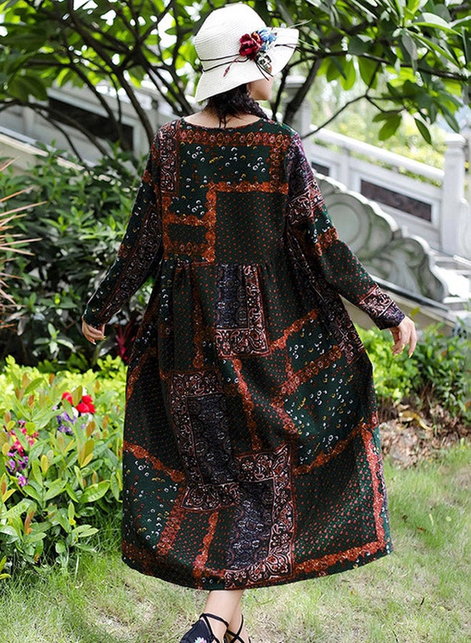 Generic Geometric Printed V-Neck Midi Dress Red/Green/Blue  - Image 2