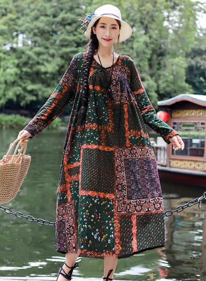 Generic Geometric Printed V-Neck Midi Dress Red/Green/Blue  - Image 4
