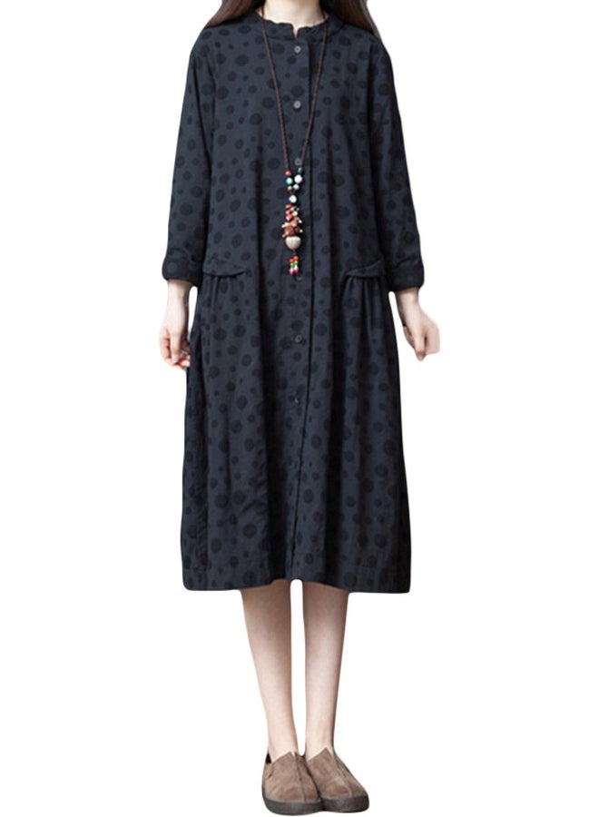 Polka Dotted Midi Dress Black - Image 1