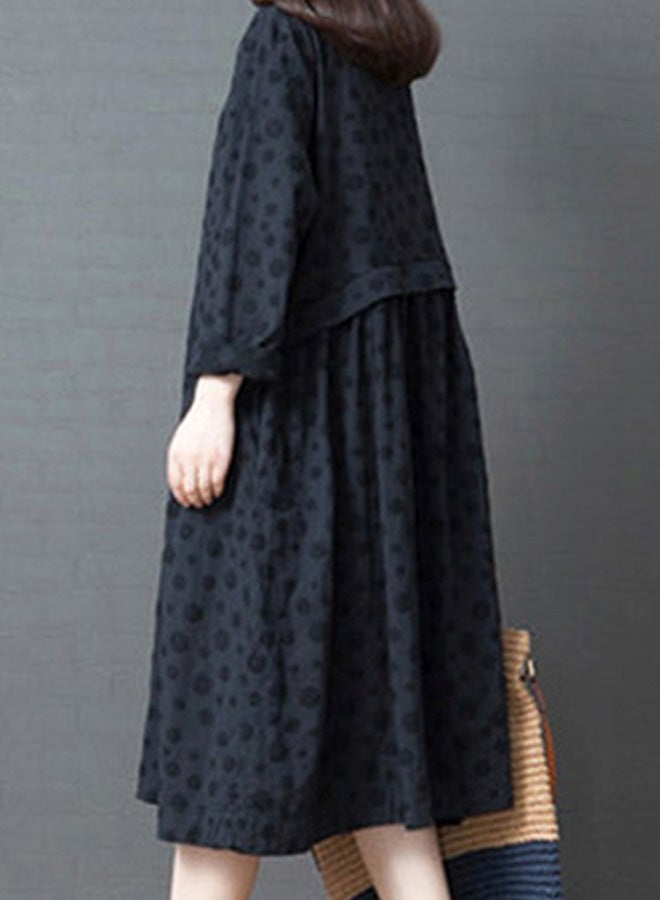 Polka Dotted Midi Dress Black - Image 2