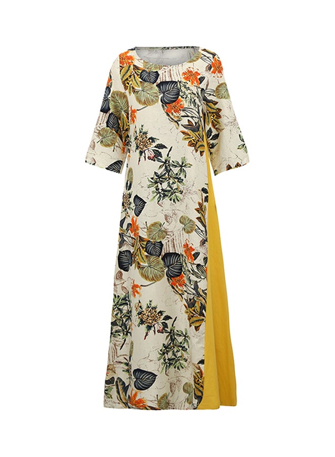 Leaf Printed Maxi Dress Yellow/Beige/Black - Image 1