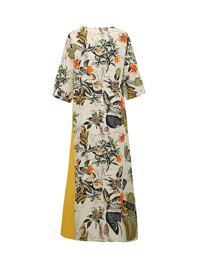 Leaf Printed Maxi Dress Yellow/Beige/Black - Image 2
