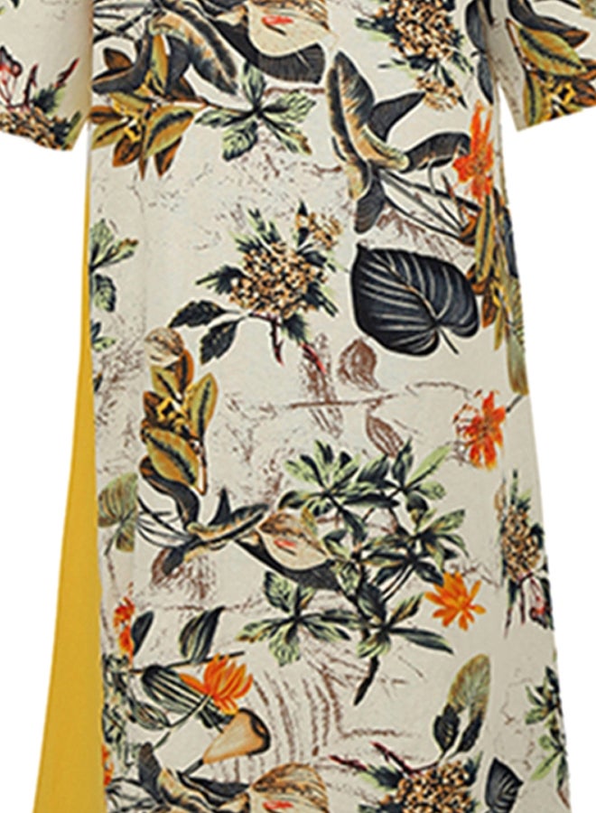 Leaf Printed Maxi Dress Yellow/Beige/Black - Image 3