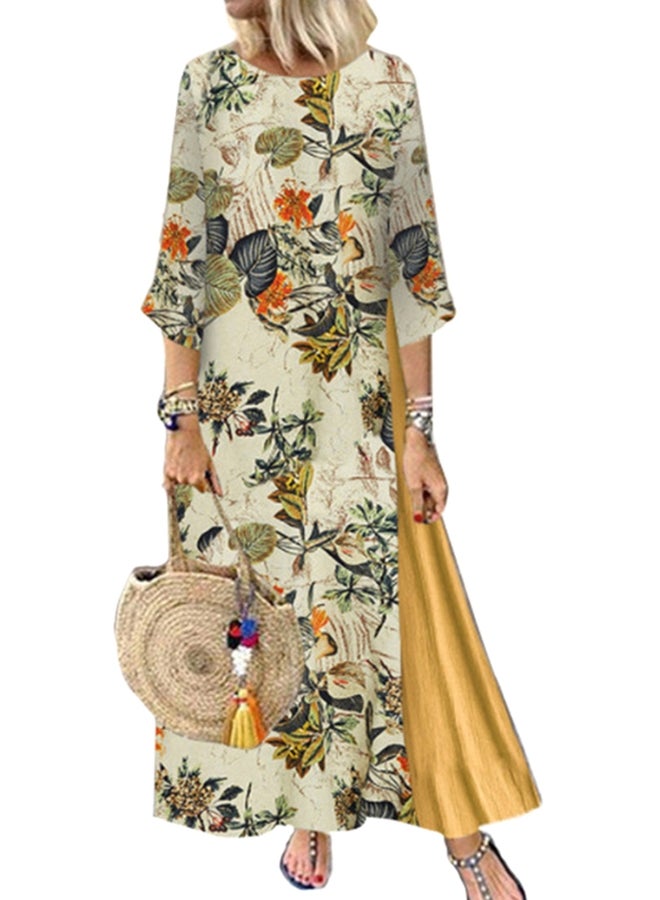 Leaf Printed Maxi Dress Yellow/Beige/Black - Image 4