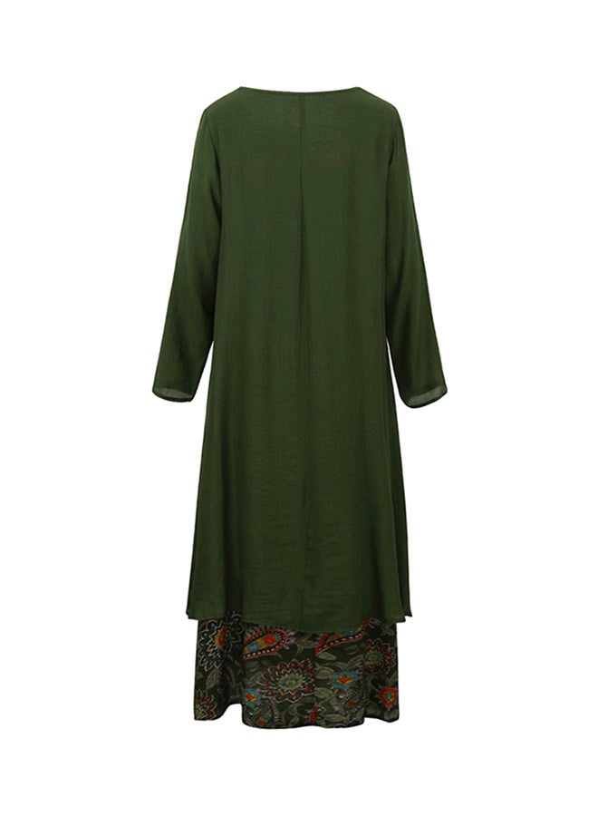 Printed Boat Neck Dress Green/Red - Image 2