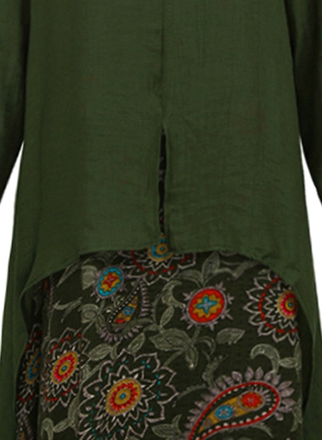 Printed Boat Neck Dress Green/Red - Image 3