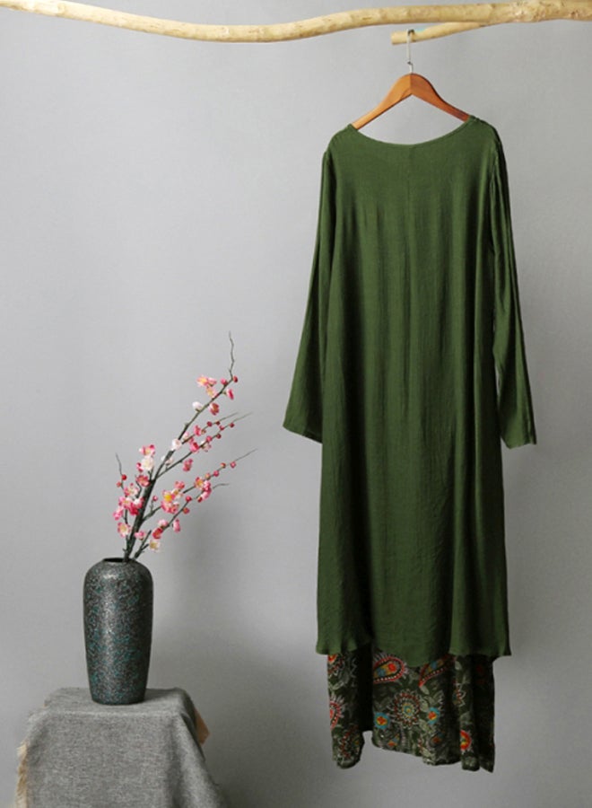 Printed Boat Neck Dress Green/Red - Image 5