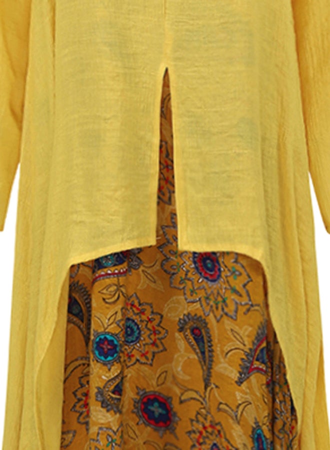 Printed Boat Neck Dress Yellow/Blue/Pink - Image 3