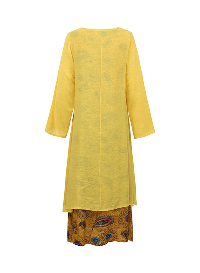 Printed Boat Neck Dress Yellow/Blue/Pink - Image 2